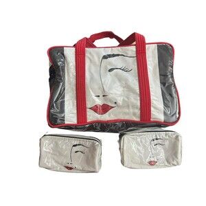 Lolita Purse Face Red Black Lips Nose Two Pouches Cosmetic Bag Purse Vtg Rare